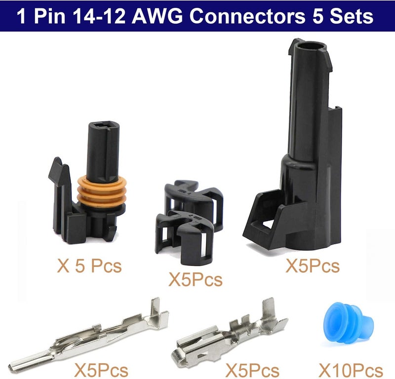 Twippo 14-12 AWG 1 Pin Connector Weather Pack Connectors Kit 1 Wire Waterproof Automotive Electrical Plug Connectors Quick Connect and Disconnect (5 Sets) - Image 2